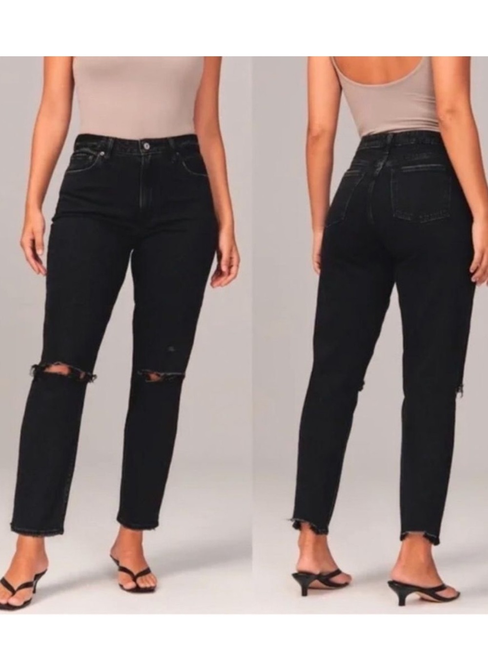 ⚫️ Abercrombie & Fitch Curve Love High Rise Mom Jeans, Distressed Black Wash, 0